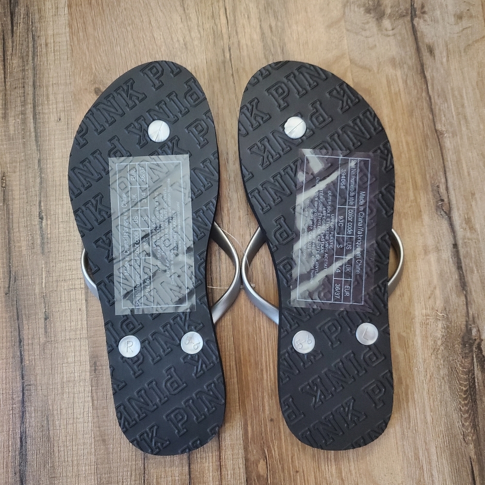 HP🎉NWT Victoria's Secret PINK Flip Flops Black - Picture 2 of 3